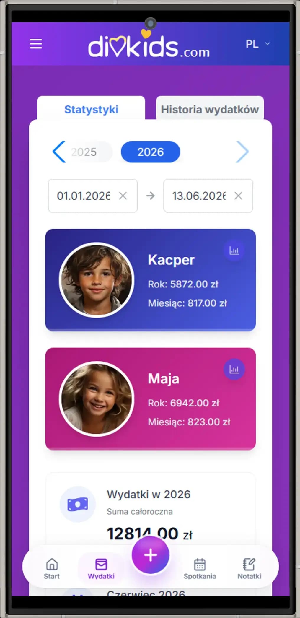 DivKids – panel aplikacji